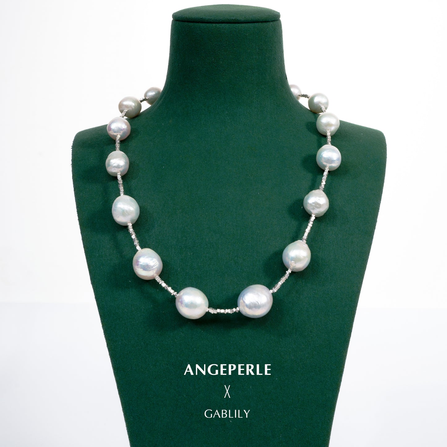 S925 Silver Tin Cup Necklace with Baroque Freshwater AK Pearls, 11-13mm by ANGEPERLE