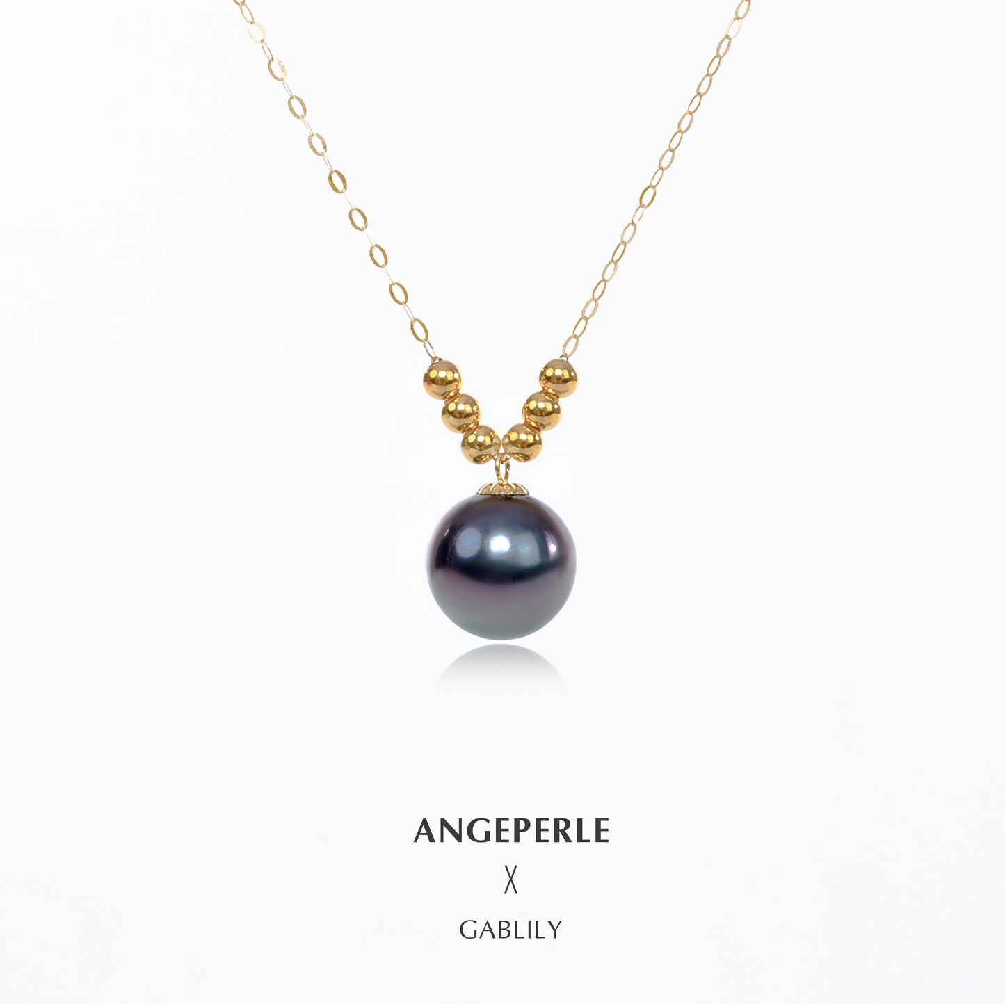 9-10mm Black Tahitian Pearl 18K Gold Solitaire Pendant by ANGEPERLE