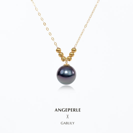 9-10mm Black Tahitian Pearl 18K Gold Solitaire Pendant by ANGEPERLE