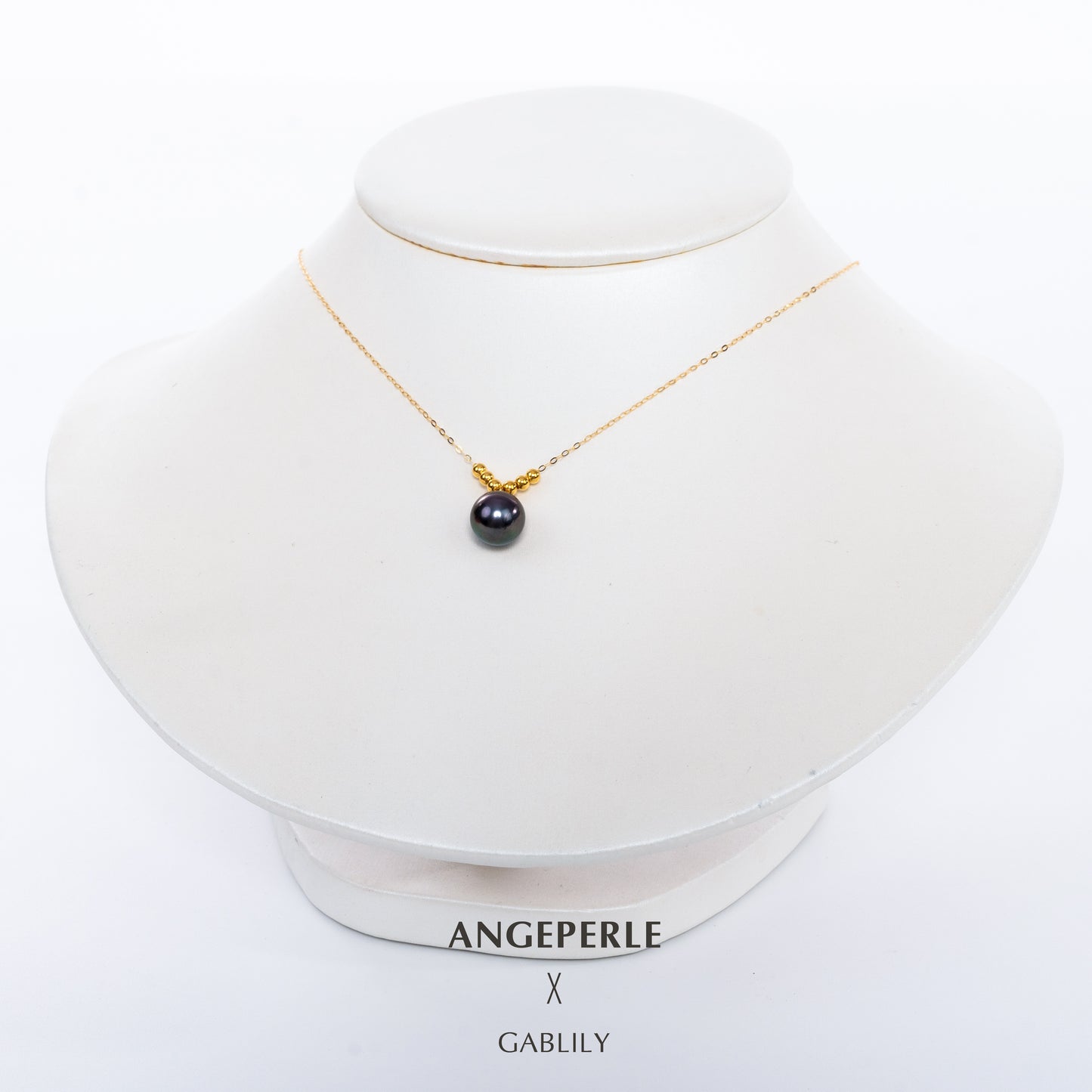 9-10mm Black Tahitian Pearl 18K Gold Solitaire Pendant by ANGEPERLE