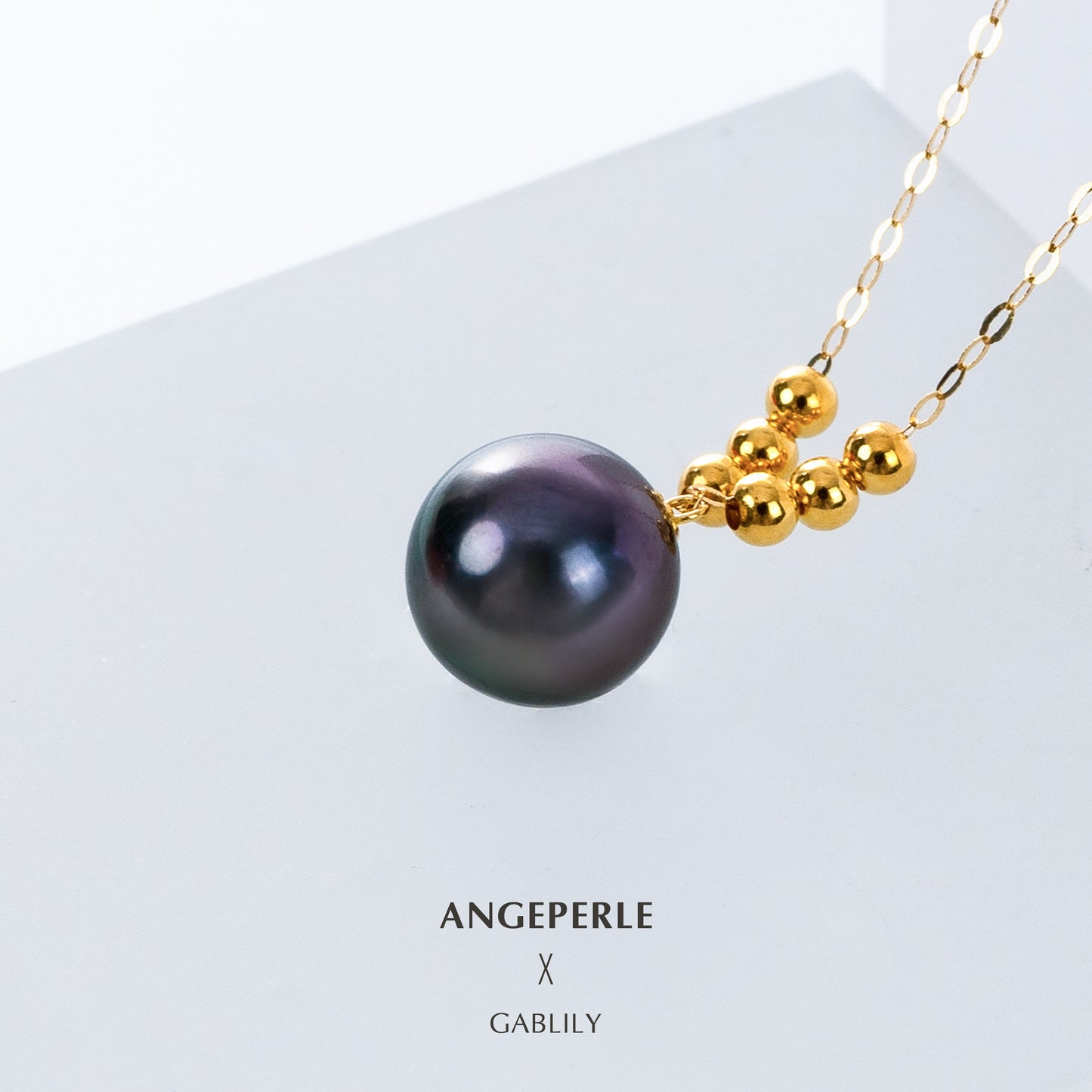 9-10mm Black Tahitian Pearl 18K Gold Solitaire Pendant by ANGEPERLE