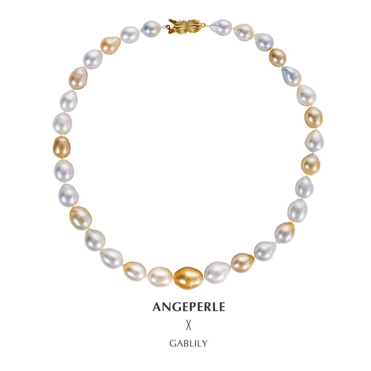 Baroque Combination Of Australian White Pearls And South Sea Golden Pearls: 9-12mm Seawater S925 Silver (TSAW076)