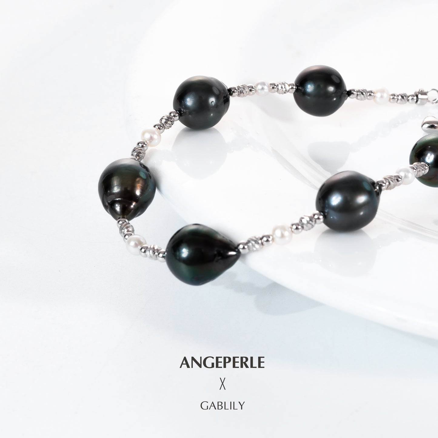 9-10mm Baroque Black Tahitian Pearl Tin Cup Bracelet by ANGEPERLE