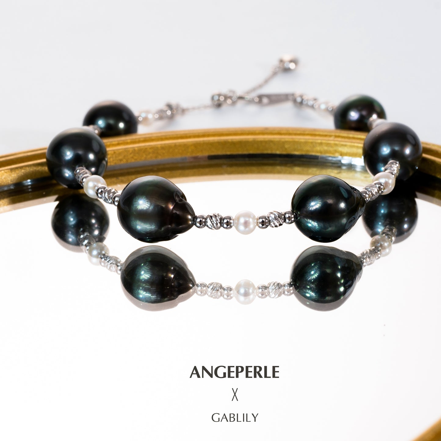 9-10mm Baroque Black Tahitian Pearl Tin Cup Bracelet by ANGEPERLE