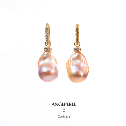 S925 Silver Baroque Freshwater Pearl Earrings in Rare Deep Pink by ANGEPERLE