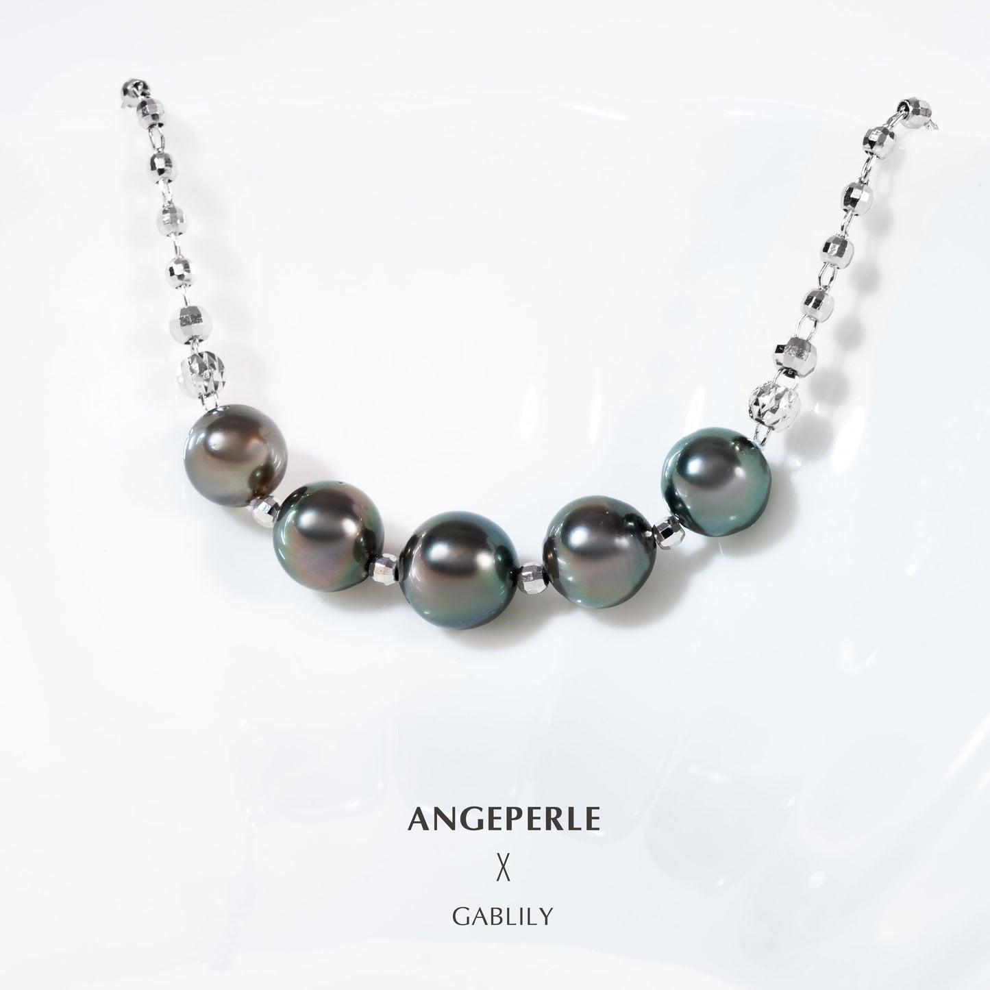 8-10mm Tahitian Pearl Tin Cup Necklace in S925 Silver by ANGEPERLE