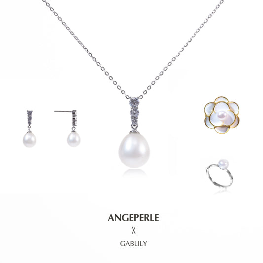 Conjunto de joyas de perlas blancas de agua dulce TSJCY351