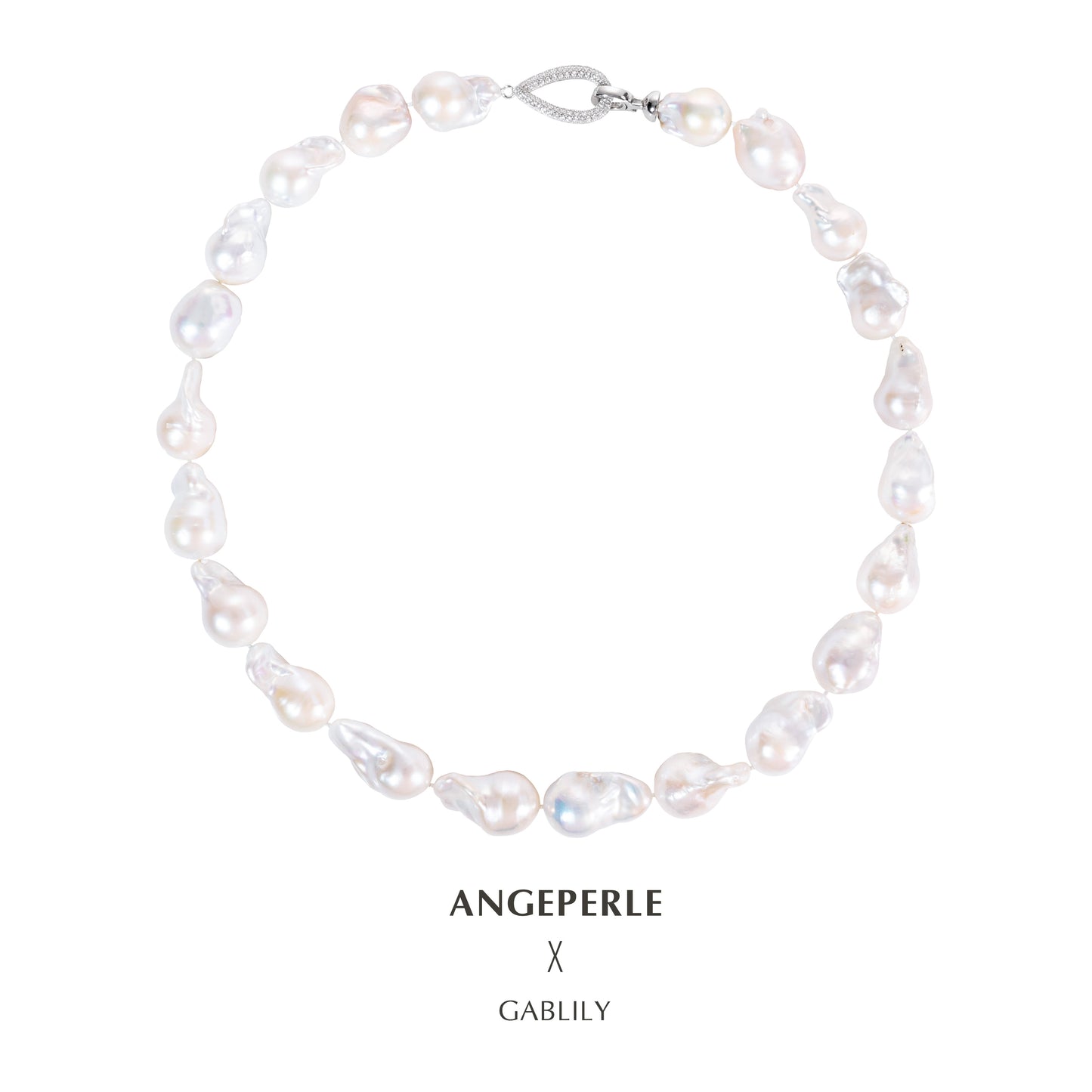 11-13mm White Cultured Freshwater Baroque Pearl Necklace in S925 Silver by ANGEPERLE