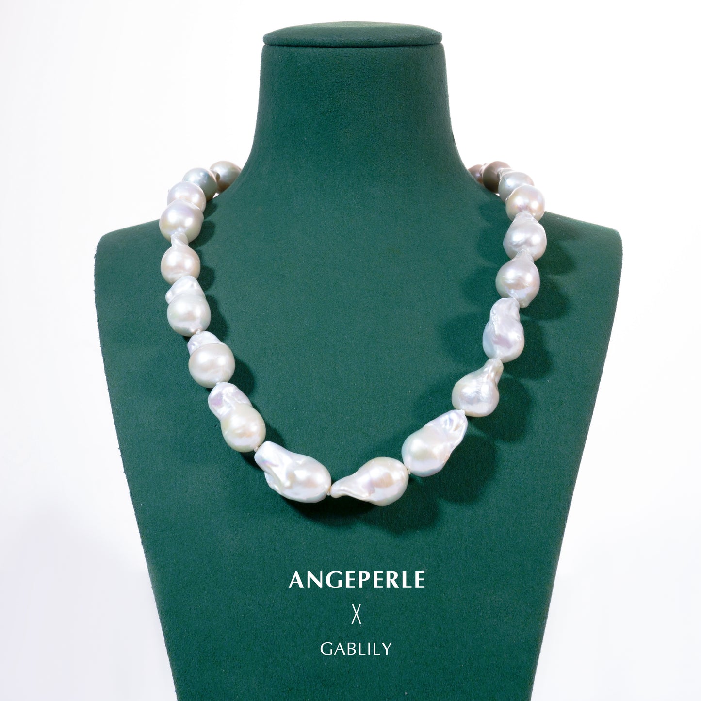 11-13mm White Cultured Freshwater Baroque Pearl Necklace in S925 Silver by ANGEPERLE