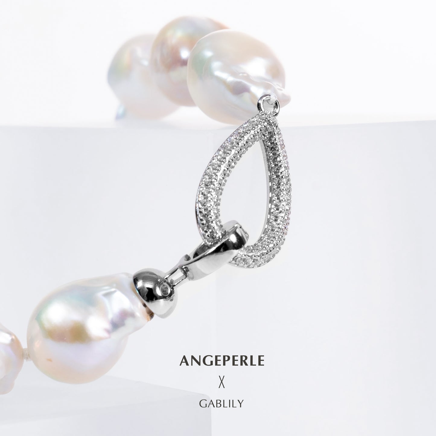 11-13mm White Cultured Freshwater Baroque Pearl Necklace in S925 Silver by ANGEPERLE