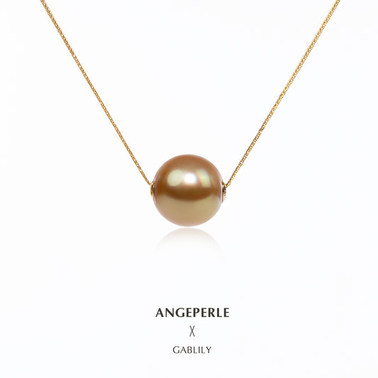 10-11mm Golden Cultured South Sea Pearl 18K Gold Solitaire Pendant by ANGEPERLE