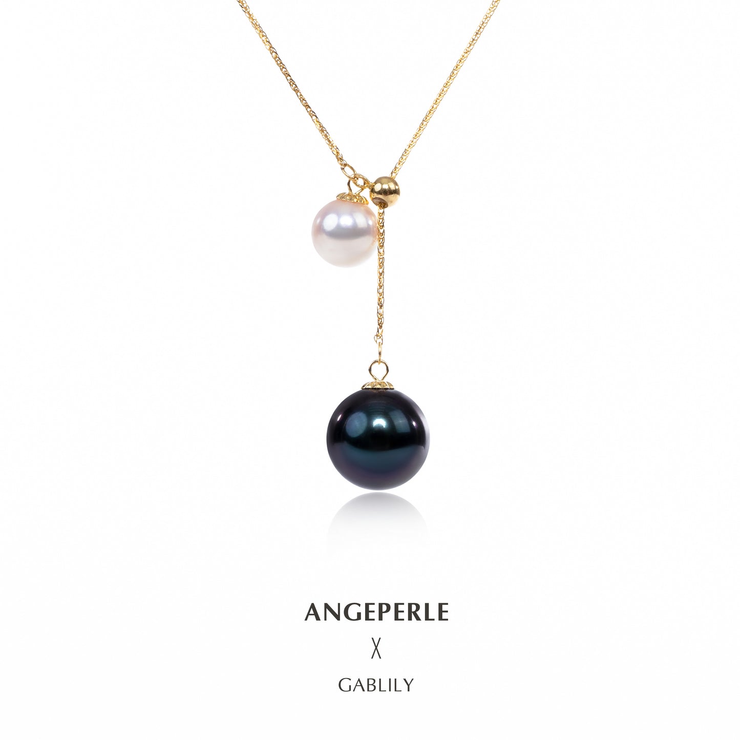 9-10mm Tahitian & 6-6.5mm Akoya Pearl 18K Gold Y-Shape Adjustable Necklace by ANGEPERLE