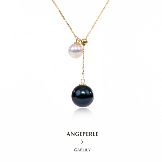 9-10mm Tahitian & 6-6.5mm Akoya Pearl 18K Gold Y-Shape Adjustable Necklace by ANGEPERLE