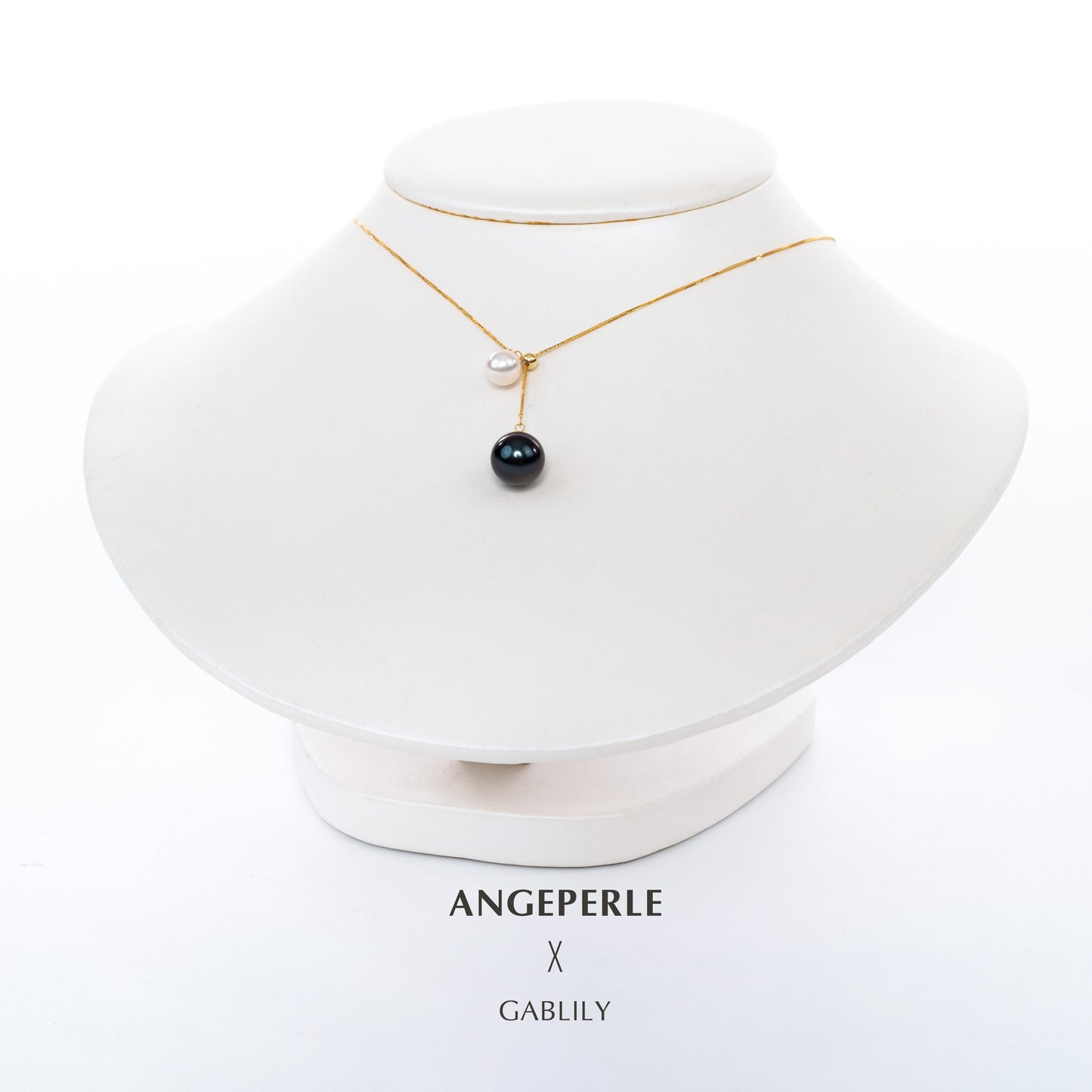 9-10mm Tahitian & 6-6.5mm Akoya Pearl 18K Gold Y-Shape Adjustable Necklace by ANGEPERLE