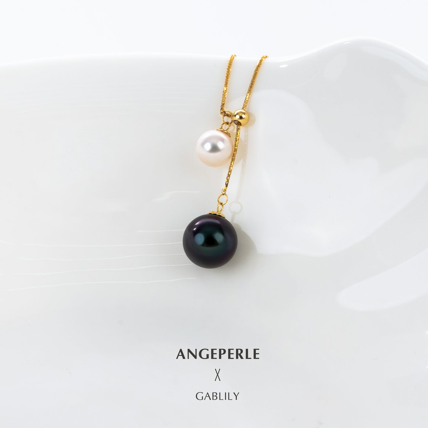 9-10mm Tahitian & 6-6.5mm Akoya Pearl 18K Gold Y-Shape Adjustable Necklace by ANGEPERLE