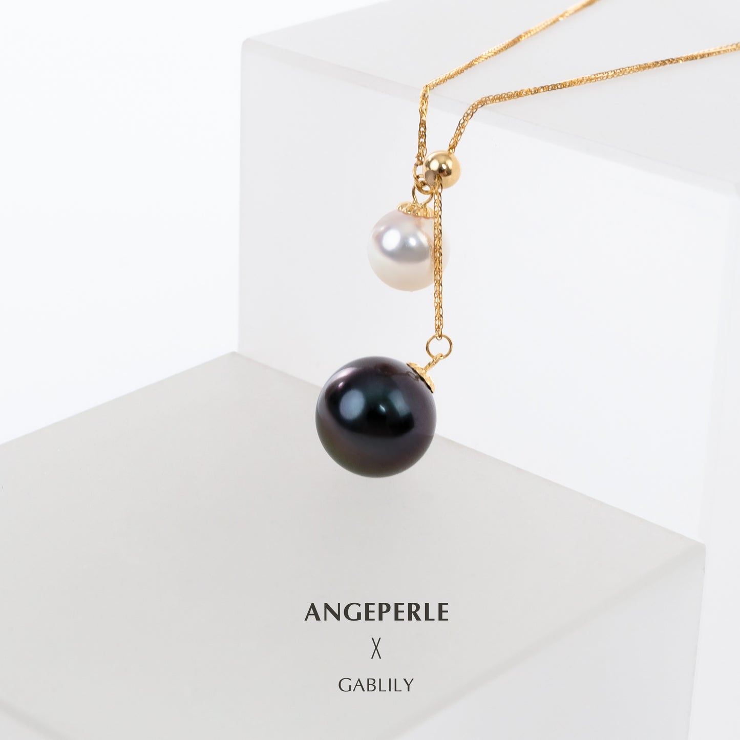 9-10mm Tahitian & 6-6.5mm Akoya Pearl 18K Gold Y-Shape Adjustable Necklace by ANGEPERLE