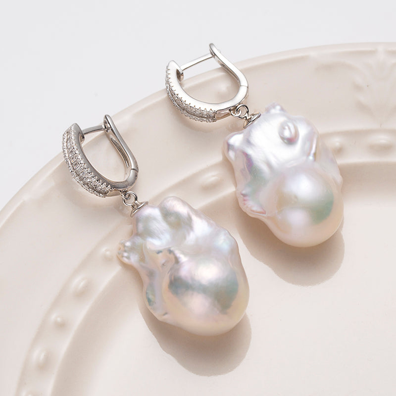 Baroque Freshwater Pearl Earrings with S925 Silver, 13-16mm by ANGEPERLE