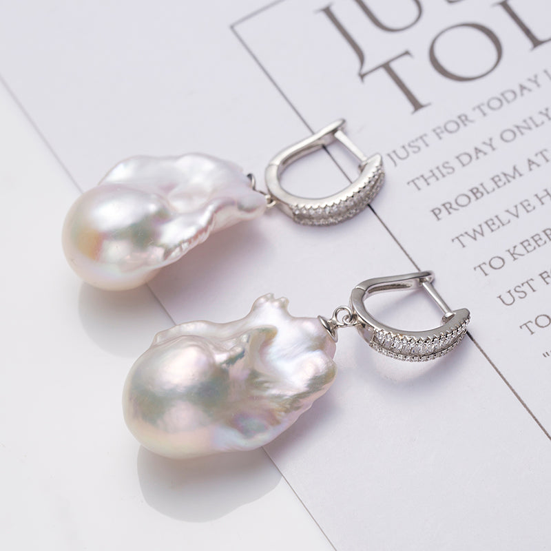 Baroque Freshwater Pearl Earrings with S925 Silver, 13-16mm by ANGEPERLE