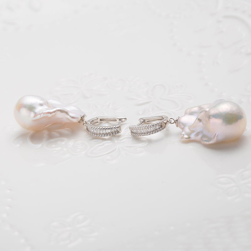 Baroque Freshwater Pearl Earrings with S925 Silver, 13-16mm by ANGEPERLE