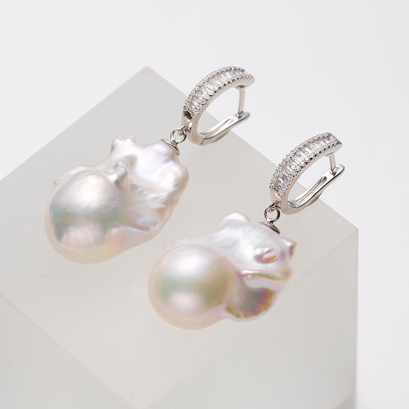 Baroque Freshwater Pearl Earrings with S925 Silver, 13-16mm by ANGEPERLE