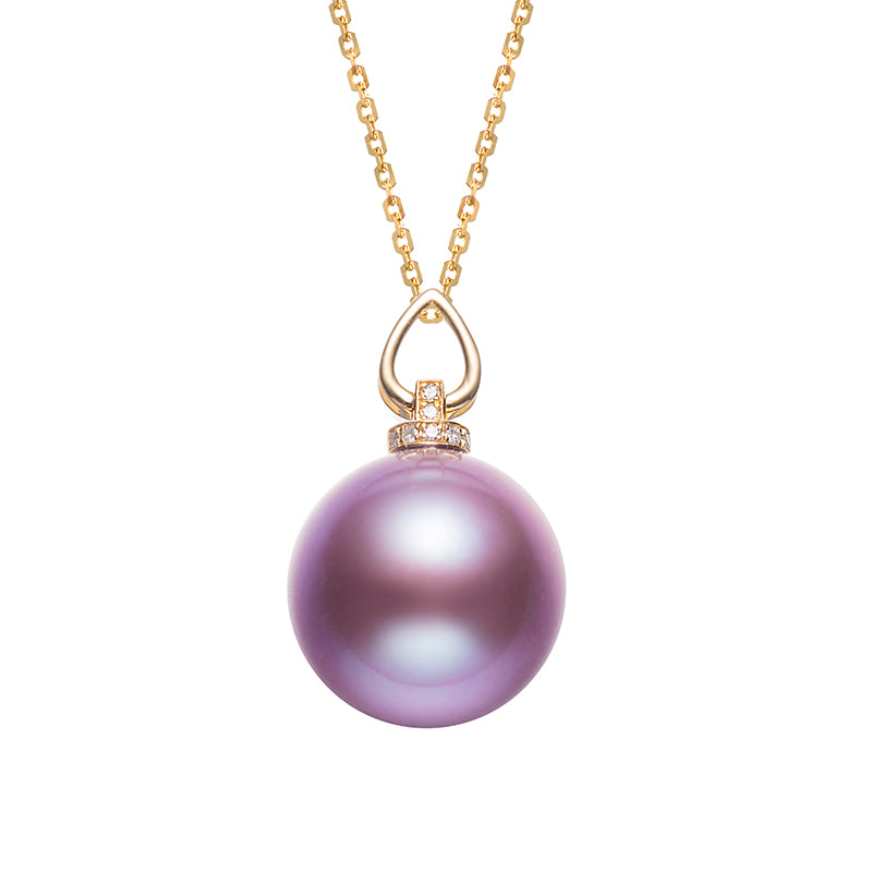 13-14mm Purple Cultured Freshwater Edison Pearl Solitaire Pendant with 18K Gold Diamond Clasp and S925 Sterling Silver Chain