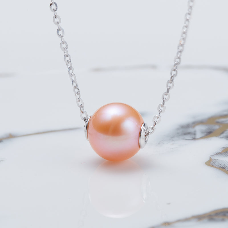 8-9mm Pink Cultured Freshwater Pearl Rhodium Over Sterling Sliver Solitaire Pendant