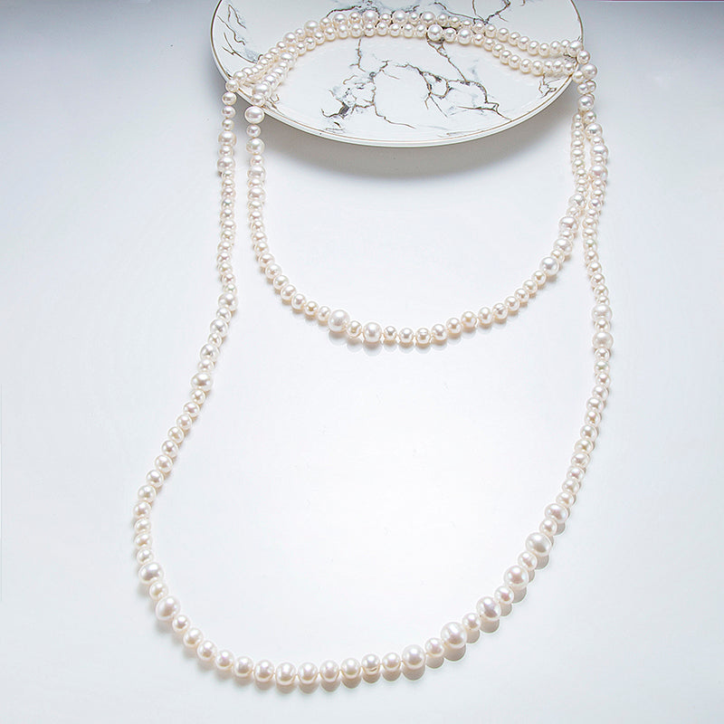 Elegant 63-inch Long Freshwater Pearl Necklace by ANGEPERLE