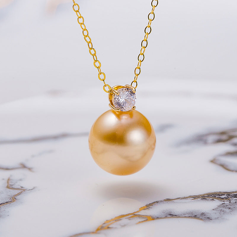 11-12mm Golden Cultured South Sea Pearl 18K Gold Diana Solitaire Pendant by ANGEPERLE