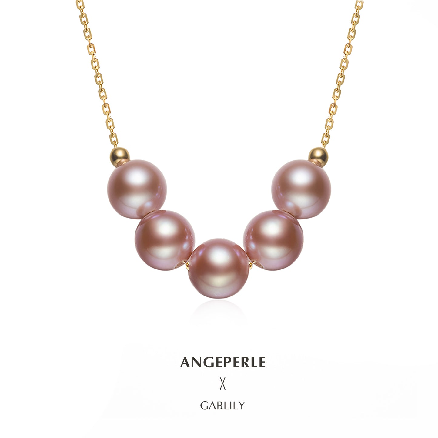 18K Gold Tin Cup Necklace with Flawless Round Lavender Freshwater Pearls, 6-7mm by ANGEPERLE