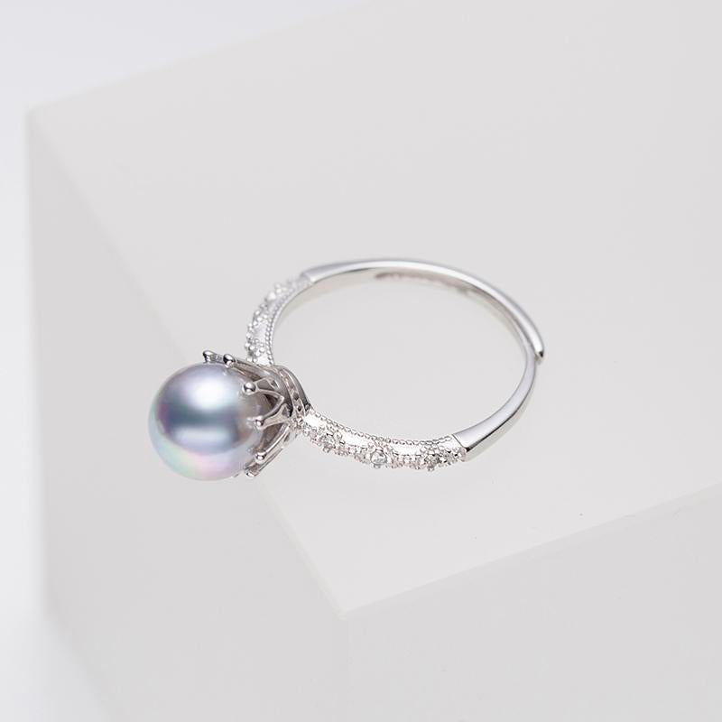 Akoya Madama Blue Pearl Classical Ring: 7-8mm Seawater S925 Silver (tsjcy044)