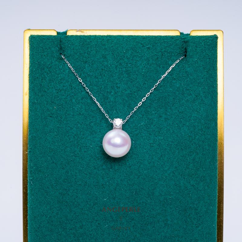 Princess Style Akoya Big Size Pink Pearl Pendant: 8-9mm Seawater 18K Gold Clasp And S925 Silver Chain (zpjcy169)