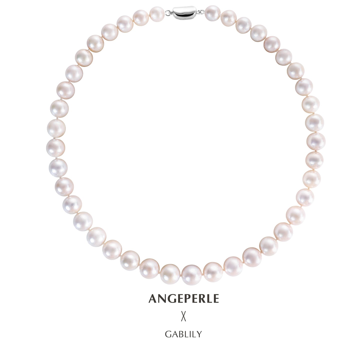 Gablily Classic White Bead Necklace: 8-11mm Freshwater S925 Silver (TSJCY705)