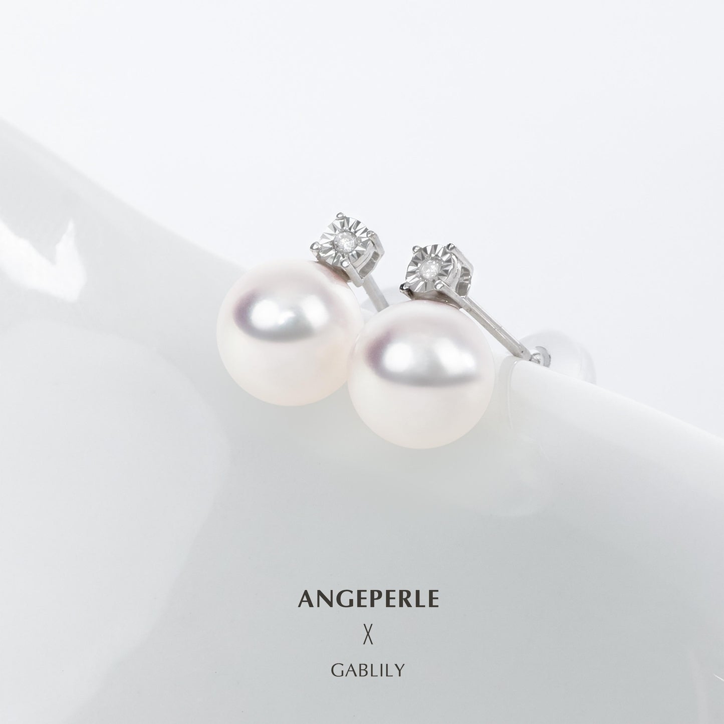 High Quality Akoya Princess Style Pearl Earrings: 7-7.5 mm Seawater 18 K White Gold And Diamond (TSJCY168)