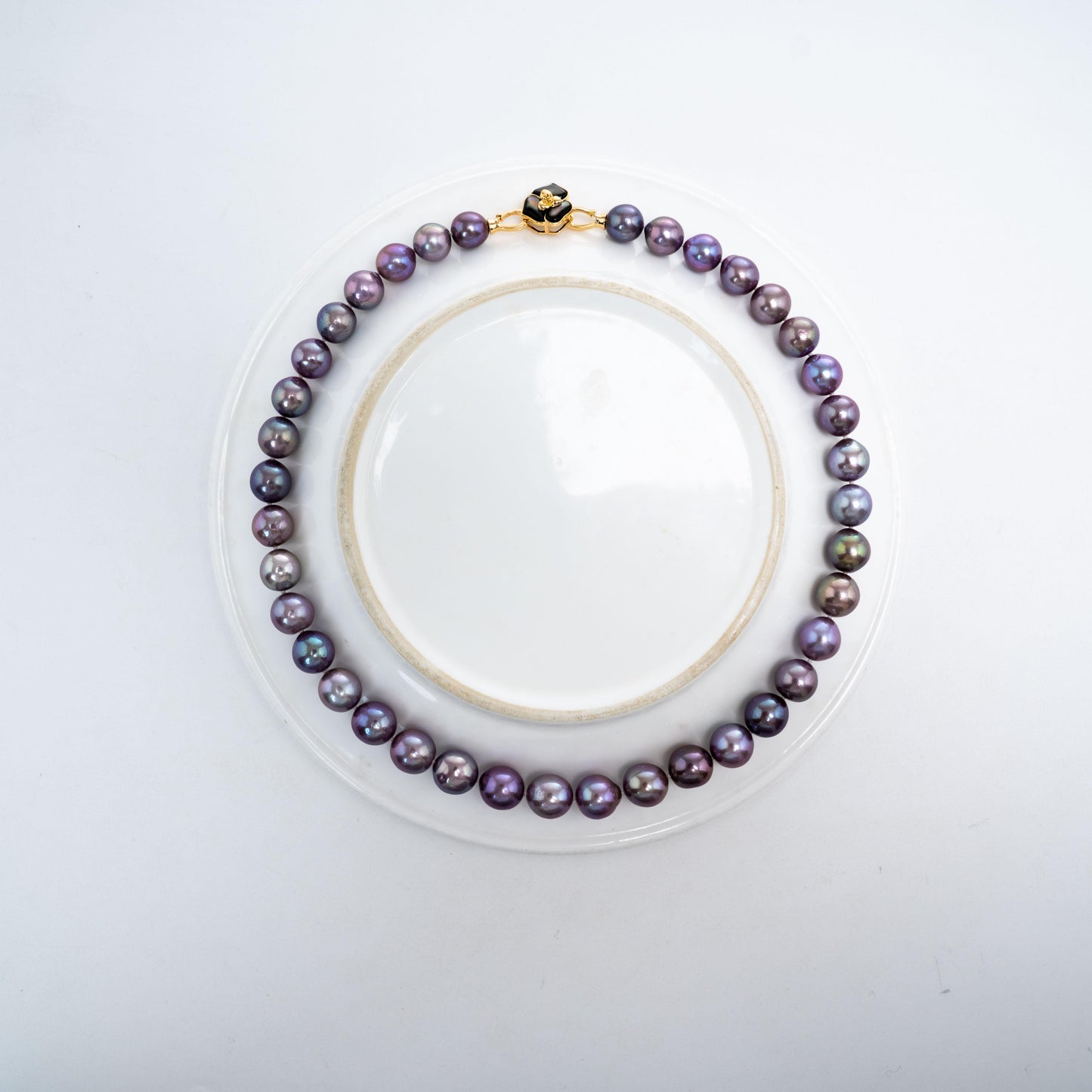 High Quality Edison Blueberry Purple Pearl Necklace Classic point Black Rose Clasp：9-11mm Freshwater S925 Silver (TSSLF38)