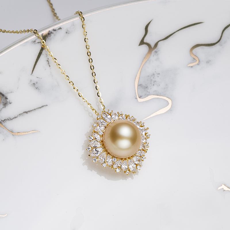 10-11mm Golden South Sea Pearl S925 Silver Pendant by ANGEPERLE