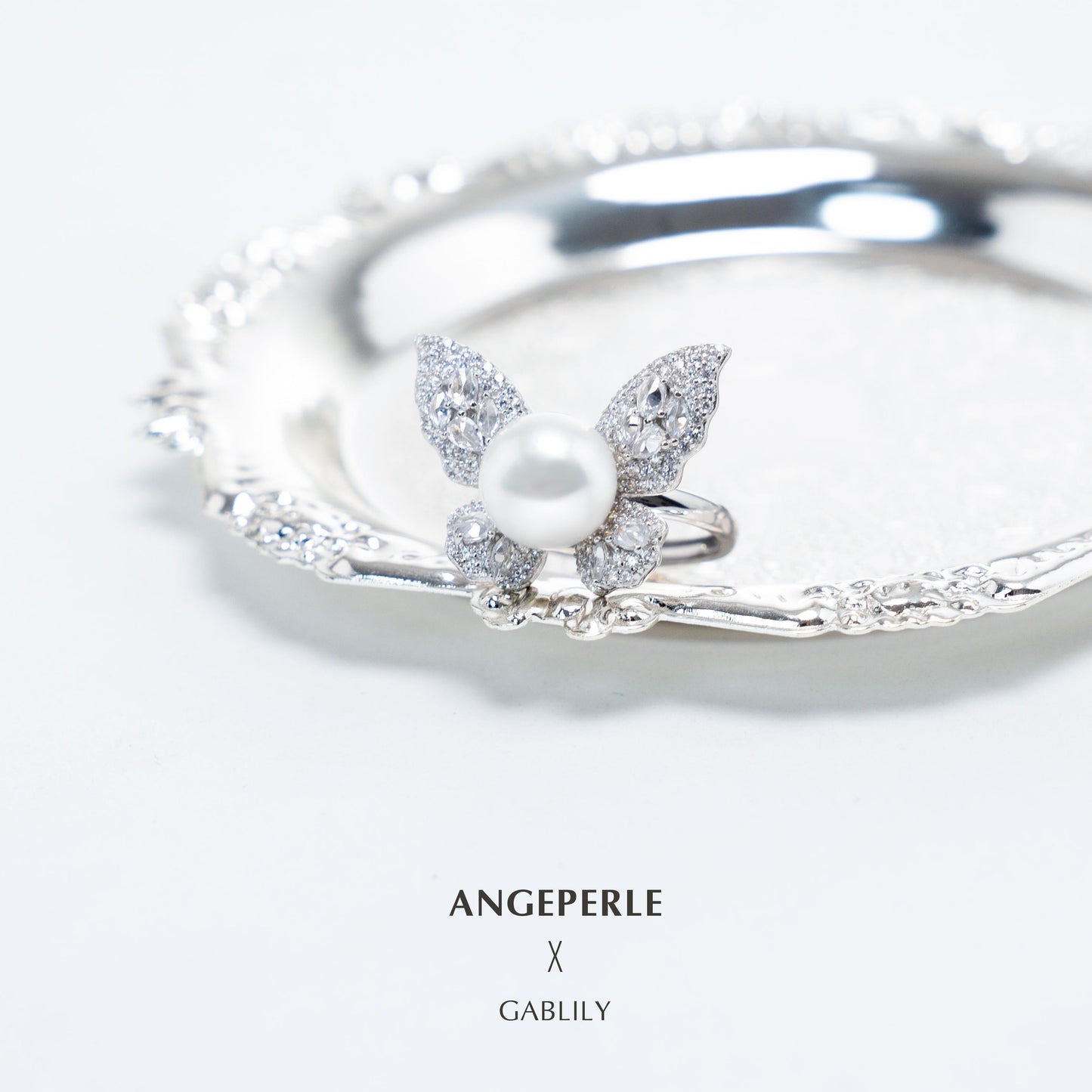 Gablily Butterfly Pearl Ring: 9-10mm Freshwater S925 Silver (TSSLF32)