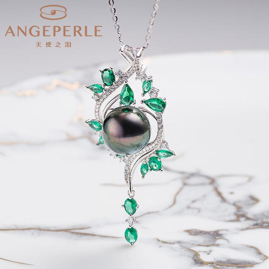 Green Leaf Design Tahitian Pearl Pendant：10-11mm Seawater S925 Silver (TSJC0932)