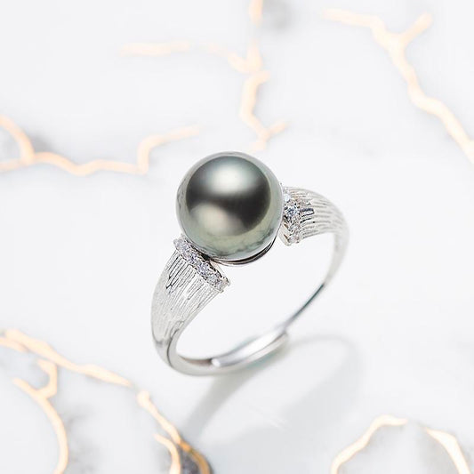 Simple Tahitian Pearl Ring ：9-10mm Seawater S925 Silver (TSZL035)