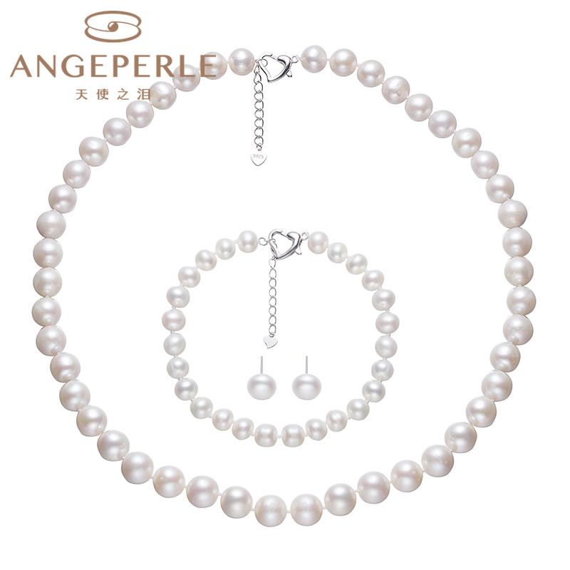 Versatile Everyday Pearl Three-Piece Set Necklace, Bracelet And Earrings: Necklace 8.5-9.5mm Bracelet 6.5-7.5mm Earrings 7.5-8.5mm Freshwater S925 Silver (TSZL115)