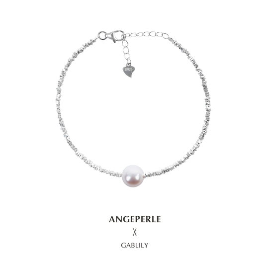 Gablily white Pearl Sparkling Broken Silver Pearl Bracelet：9-10mm Freshwater S925 Silver (TSAW071)