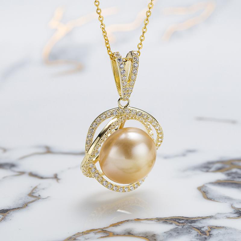 South Sea Golden Pearl Pendant: 12-13mm Seawater S925 Silver (TSCY529)