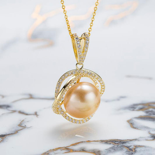 South Sea Golden Pearl Pendant: 12-13mm Seawater S925 Silver (TSCY529)