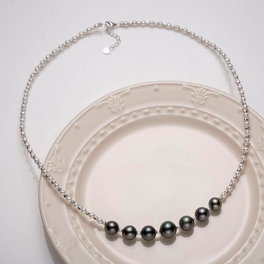 Combination Of Gablily Pearls And Tahitian Pearls Necklace: Tahitian Pearls 8-11mm Seawater/Gablily Baby Pearl 3.5-4mm Freshwater S925 Silver (ZPJY014)