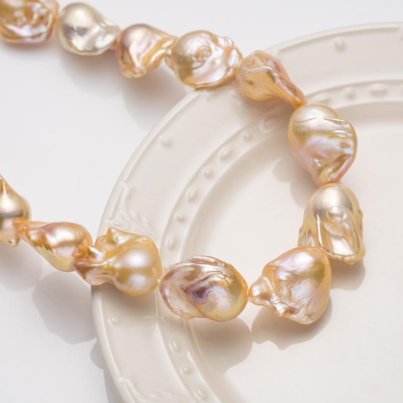 Silver Gold Candy Color Baroque Pearl Necklace：15-20mm Freshwater S925 Silver （tsjy040）