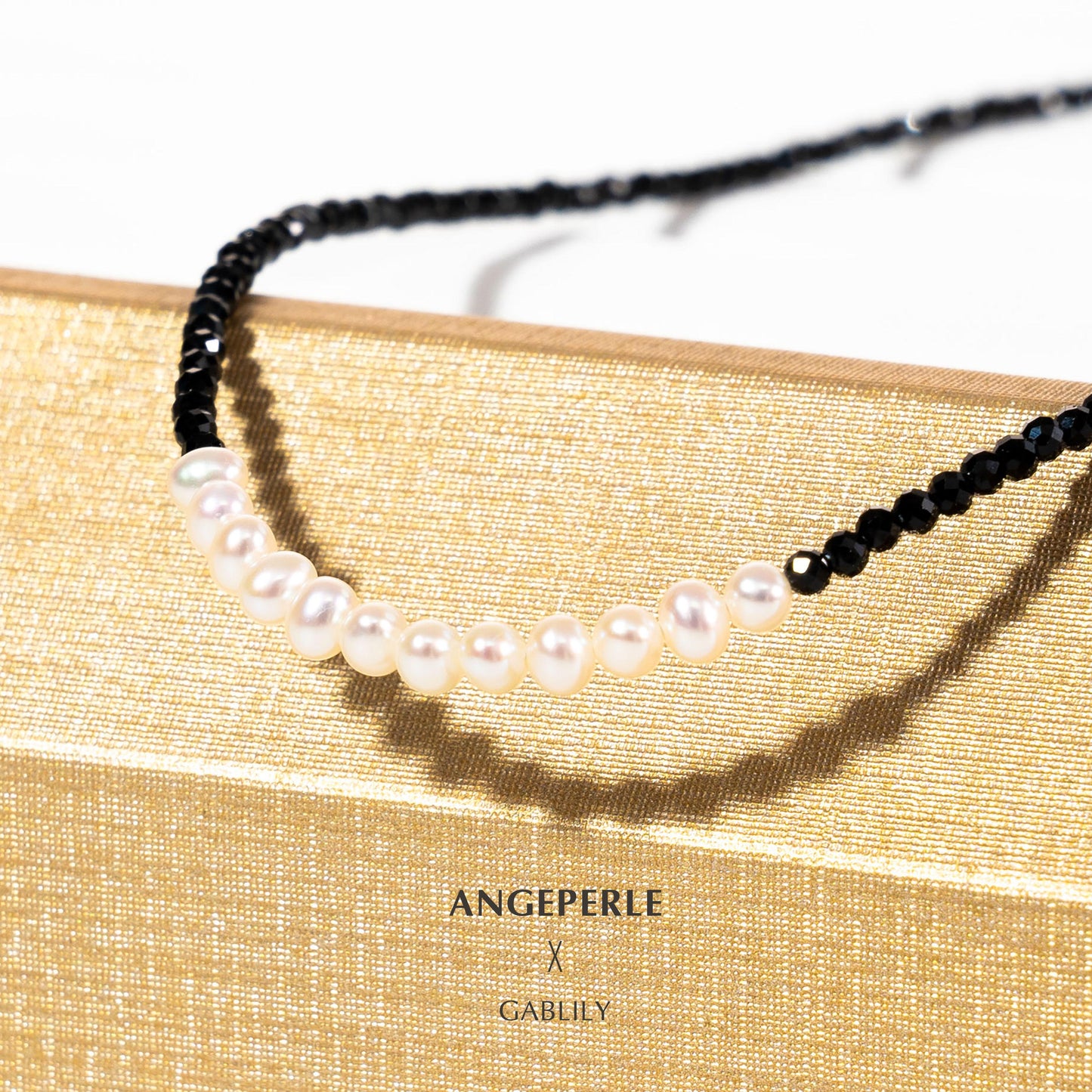 Gablily Baby Pearl Smile Pandent Black Spinel Necklace 43-45cm : 3-4mm Freshwater S925 Silver (TSYM096)