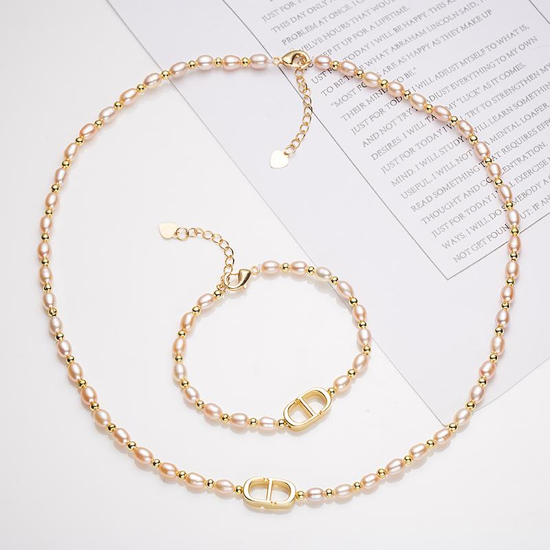 Two Piece Pearl Necklace And Bracelet Set ：4-5mm Freshwater Alloy (ZPDW002)