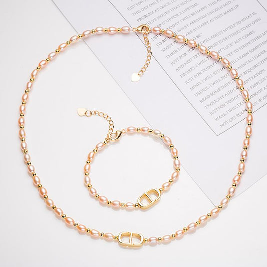 Two Piece Pearl Necklace And Bracelet Set ：4-5mm Freshwater Alloy (ZPDW002)