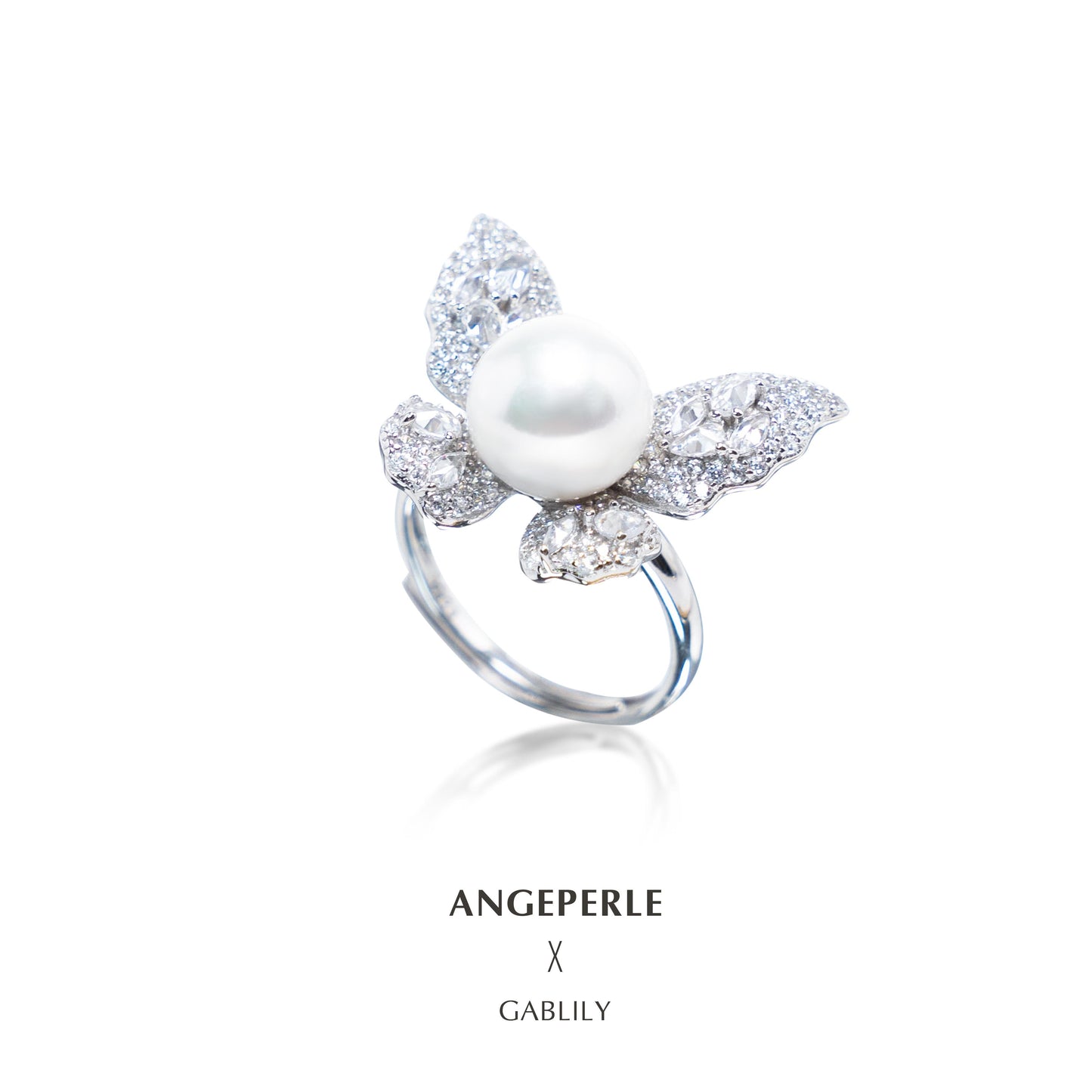 Gablily Butterfly Pearl Ring: 9-10mm Freshwater S925 Silver (TSSLF32)