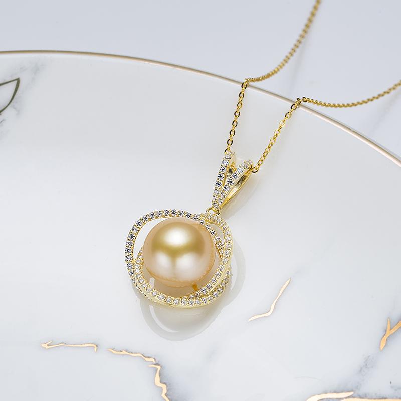 South Sea Golden Pearl Pendant: 12-13mm Seawater S925 Silver (TSCY529)