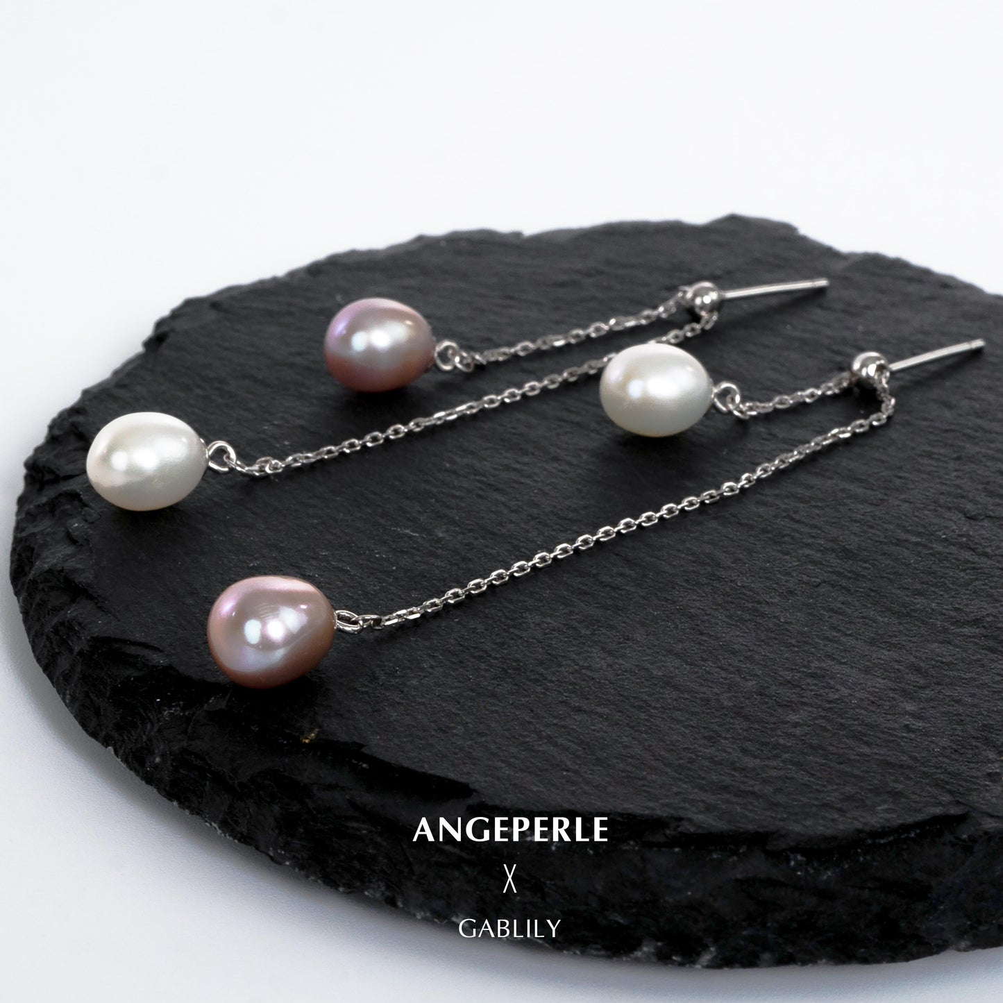 Purple And White Two-tone Pearl Earrings：7-8mm Freshwater S925 Silver (zpjcy281)